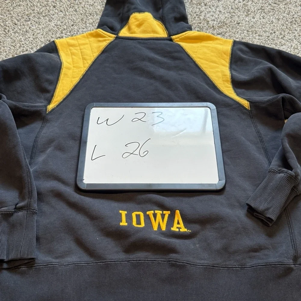 VTG Nike Iowa Hawkeyes Center Swoosh Hoodie Black Yellow Sweatshirt Small Y2k